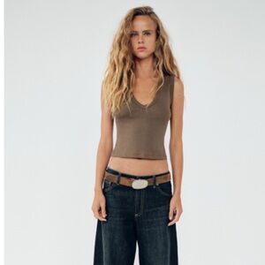 Zara Deep Brown V-Neck Tank Top